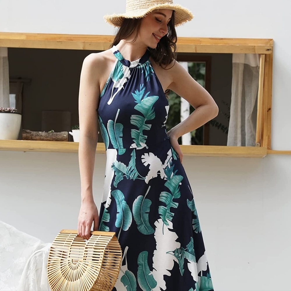 STYLEWORD Halter Tropical Print Maxi Long Dress size XL
